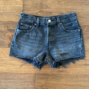 Levi’s 501 button front cut off denim shorts, faded black, size 26